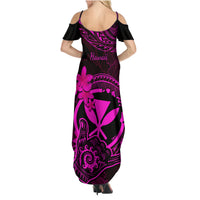 Hawaii Family Matching Summer Maxi Dress and Hawaiian Shirt Shaka Tattoo Mix Polynesian Plumeria Pink Version LT14 - Polynesian Pride