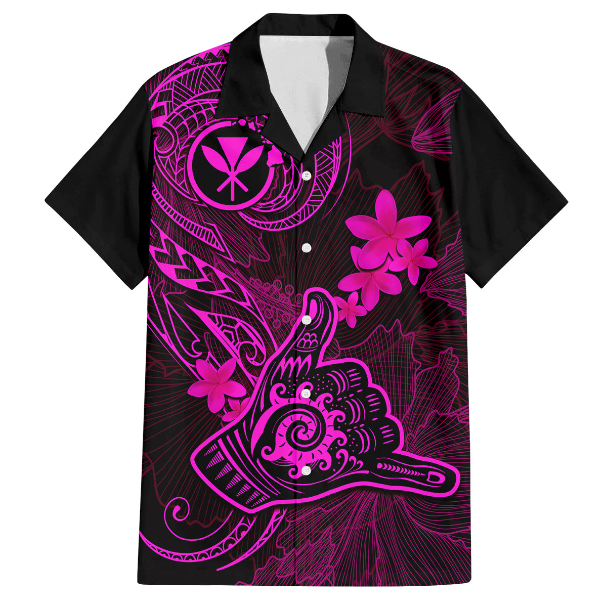 Hawaii Family Matching Summer Maxi Dress and Hawaiian Shirt Shaka Tattoo Mix Polynesian Plumeria Pink Version LT14 Dad's Shirt - Short Sleeve Pink - Polynesian Pride