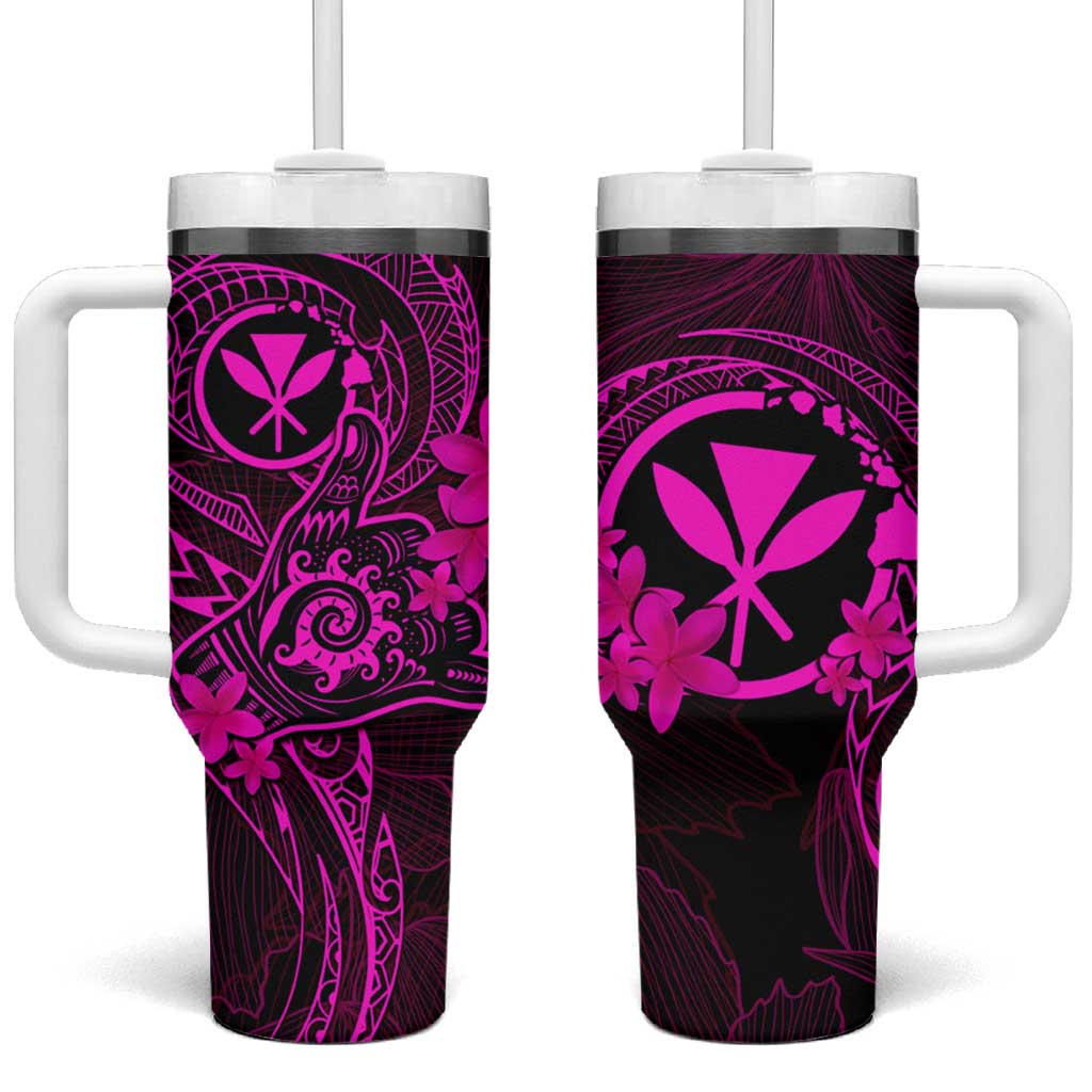 Hawaii Tumbler With Handle Shaka Tattoo Mix Polynesian Plumeria Pink Version