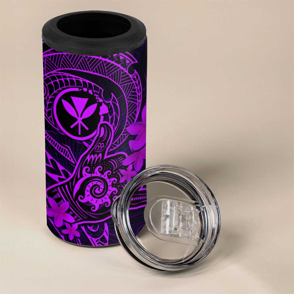 Hawaii 4 in 1 Can Cooler Tumbler Shaka Tattoo Mix Polynesian Plumeria Purple Version