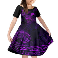 Hawaii Family Matching Off Shoulder Maxi Dress and Hawaiian Shirt Shaka Tattoo Mix Polynesian Plumeria Purple Version LT14 Daughter's Dress Purple - Polynesian Pride