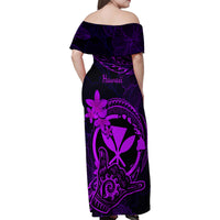 Hawaii Family Matching Off Shoulder Maxi Dress and Hawaiian Shirt Shaka Tattoo Mix Polynesian Plumeria Purple Version LT14 - Polynesian Pride