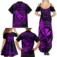 Hawaii Family Matching Summer Maxi Dress and Hawaiian Shirt Shaka Tattoo Mix Polynesian Plumeria Purple Version LT14 - Polynesian Pride
