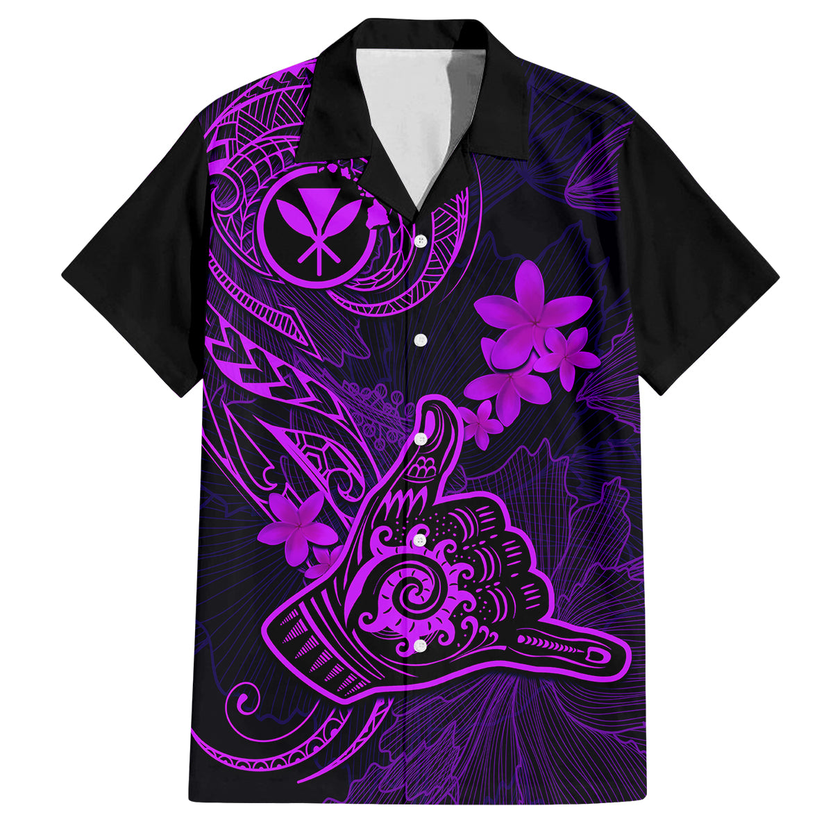 Hawaii Family Matching Summer Maxi Dress and Hawaiian Shirt Shaka Tattoo Mix Polynesian Plumeria Purple Version LT14 Dad's Shirt - Short Sleeve Purple - Polynesian Pride