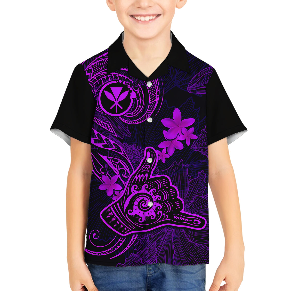 Hawaii Family Matching Summer Maxi Dress and Hawaiian Shirt Shaka Tattoo Mix Polynesian Plumeria Purple Version LT14 Dad's Shirt - Long Sleeve Purple - Polynesian Pride