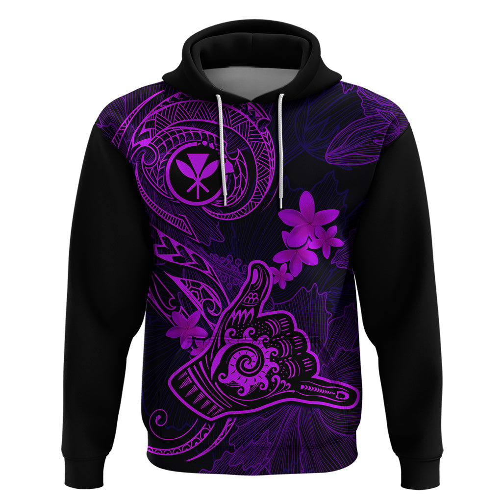 Hawaii Hoodie Shaka Tattoo Mix Polynesian Plumeria Purple Version LT14 Pullover Hoodie Purple - Polynesian Pride