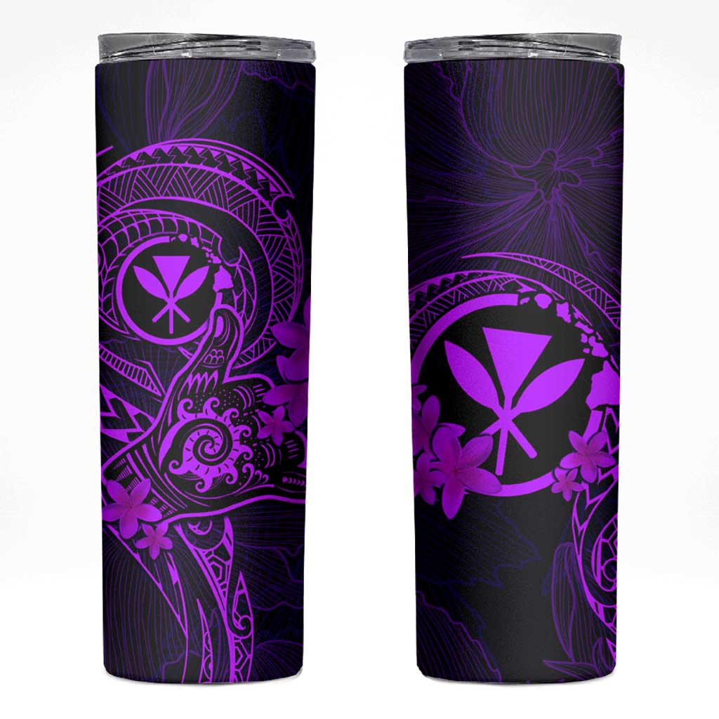 Hawaii Skinny Tumbler Shaka Tattoo Mix Polynesian Plumeria Purple Version