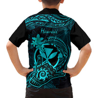 Hawaii Family Matching Puletasi Dress and Hawaiian Shirt Shaka Tattoo Mix Polynesian Plumeria Turquoise Version LT14 - Polynesian Pride
