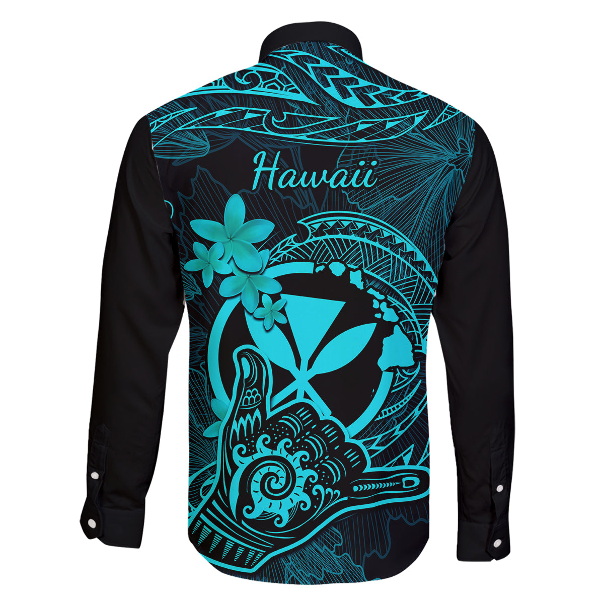 Hawaii Family Matching Summer Maxi Dress and Hawaiian Shirt Shaka Tattoo Mix Polynesian Plumeria Turquoise Version LT14 - Polynesian Pride