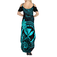 Hawaii Family Matching Summer Maxi Dress and Hawaiian Shirt Shaka Tattoo Mix Polynesian Plumeria Turquoise Version LT14 - Polynesian Pride