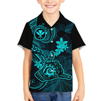 Hawaii Family Matching Summer Maxi Dress and Hawaiian Shirt Shaka Tattoo Mix Polynesian Plumeria Turquoise Version LT14 Dad's Shirt - Long Sleeve Turquoise - Polynesian Pride