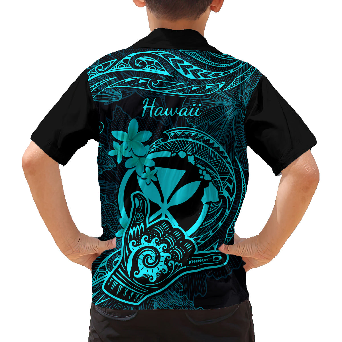 hawaii-kid-hawaiian-shirt-shaka-tattoo-mix-polynesian-plumeria-turquoise-version