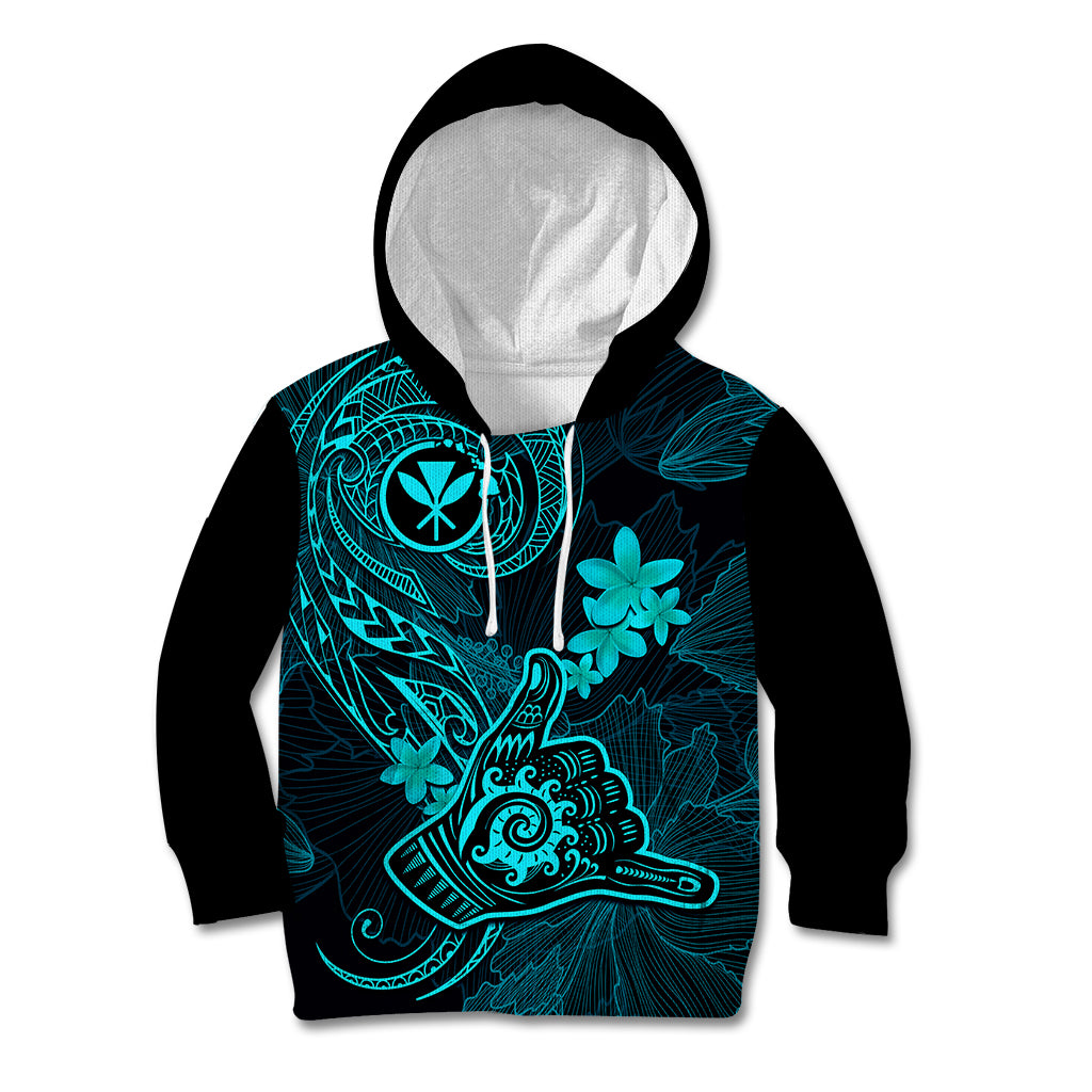 Hawaii Kid Hoodie Shaka Tattoo Mix Polynesian Plumeria Turquoise Version LT14 Turquoise - Polynesian Pride