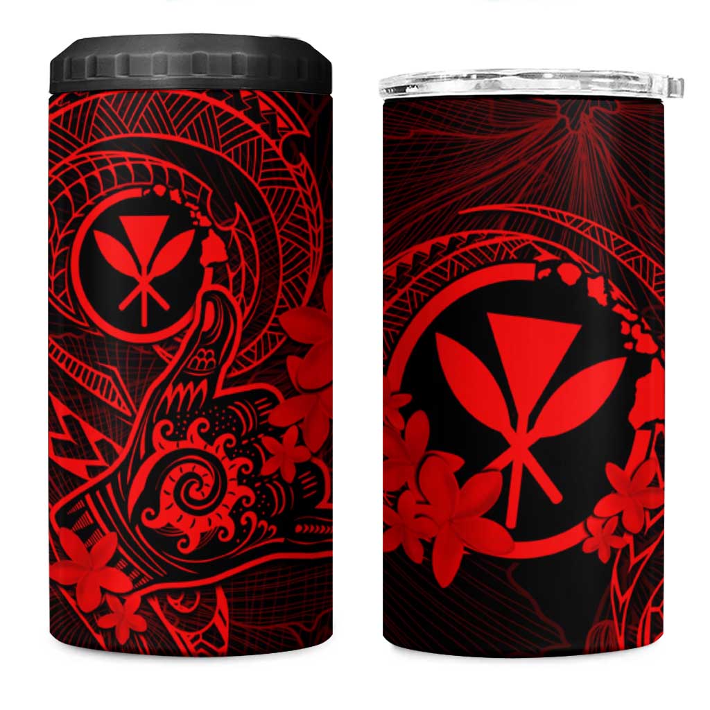 Hawaii 4 in 1 Can Cooler Tumbler Shaka Tattoo Mix Polynesian Plumeria Red Version