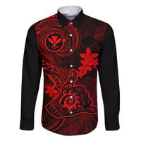 Hawaii Family Matching Puletasi Dress and Hawaiian Shirt Shaka Tattoo Mix Polynesian Plumeria Red Version LT14 Dad's Shirt - Long Sleeve Red - Polynesian Pride