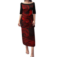 Hawaii Family Matching Puletasi Dress and Hawaiian Shirt Shaka Tattoo Mix Polynesian Plumeria Red Version LT14 Mom's Dress Red - Polynesian Pride