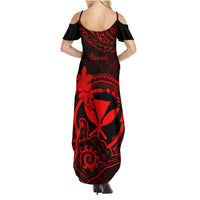 Hawaii Family Matching Summer Maxi Dress and Hawaiian Shirt Shaka Tattoo Mix Polynesian Plumeria Red Version LT14 - Polynesian Pride