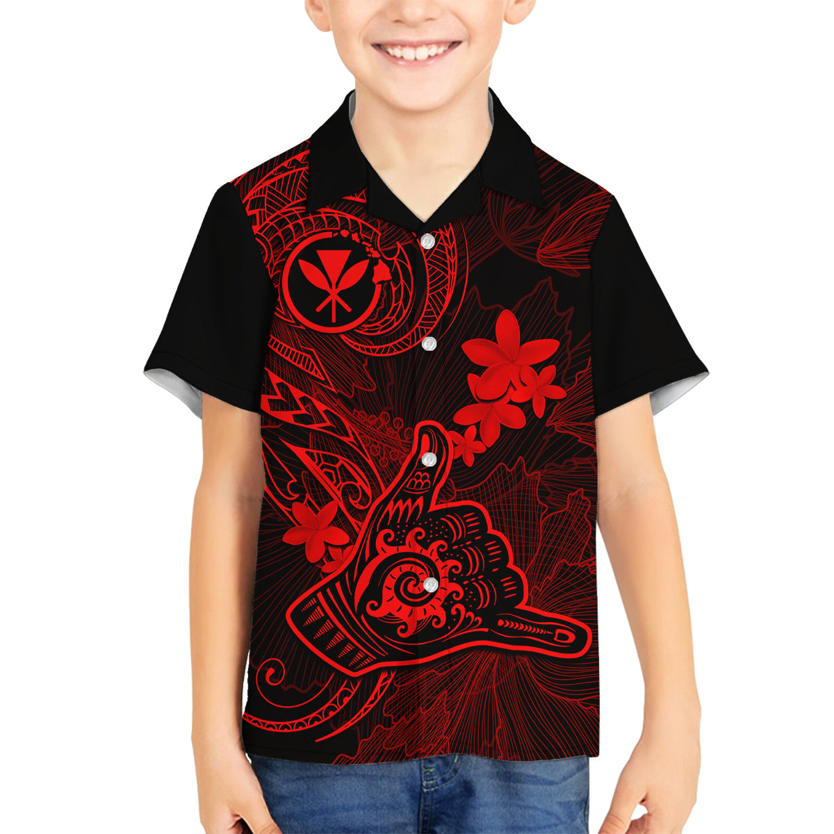 Hawaii Family Matching Summer Maxi Dress and Hawaiian Shirt Shaka Tattoo Mix Polynesian Plumeria Red Version LT14 Dad's Shirt - Long Sleeve Red - Polynesian Pride