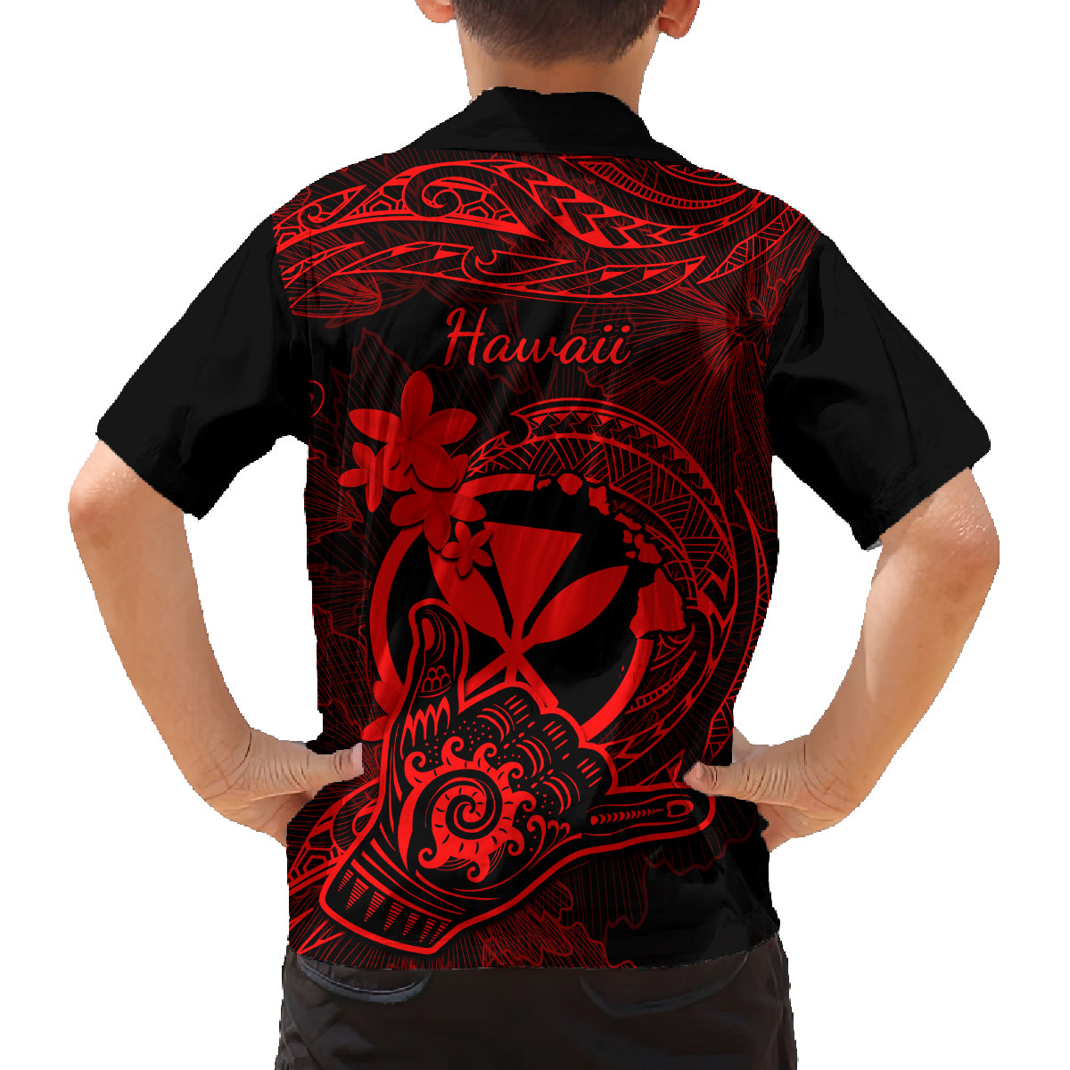 Hawaii Family Matching Summer Maxi Dress and Hawaiian Shirt Shaka Tattoo Mix Polynesian Plumeria Red Version LT14 - Polynesian Pride
