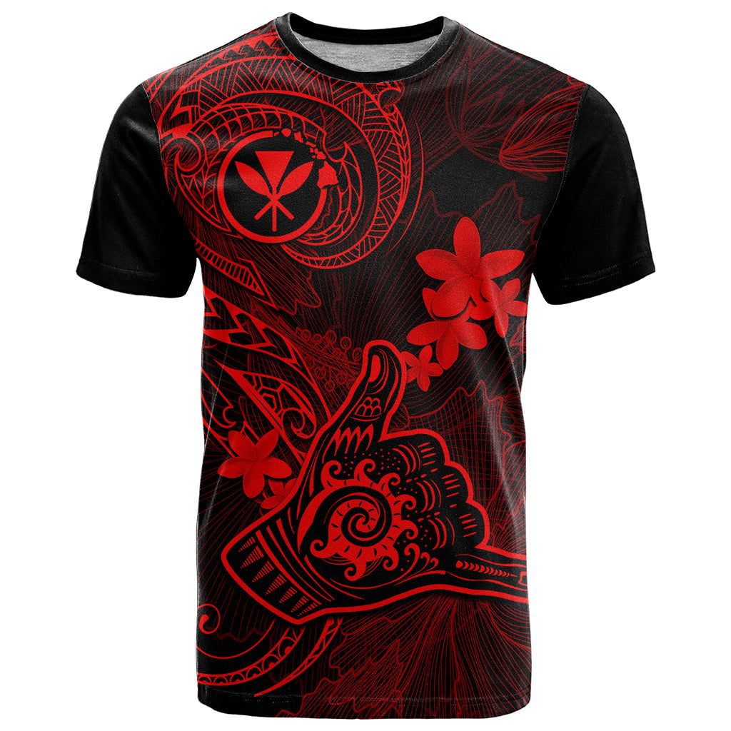 Hawaii T Shirt Shaka Tattoo Mix Polynesian Plumeria Red Version LT14 Red - Polynesian Pride