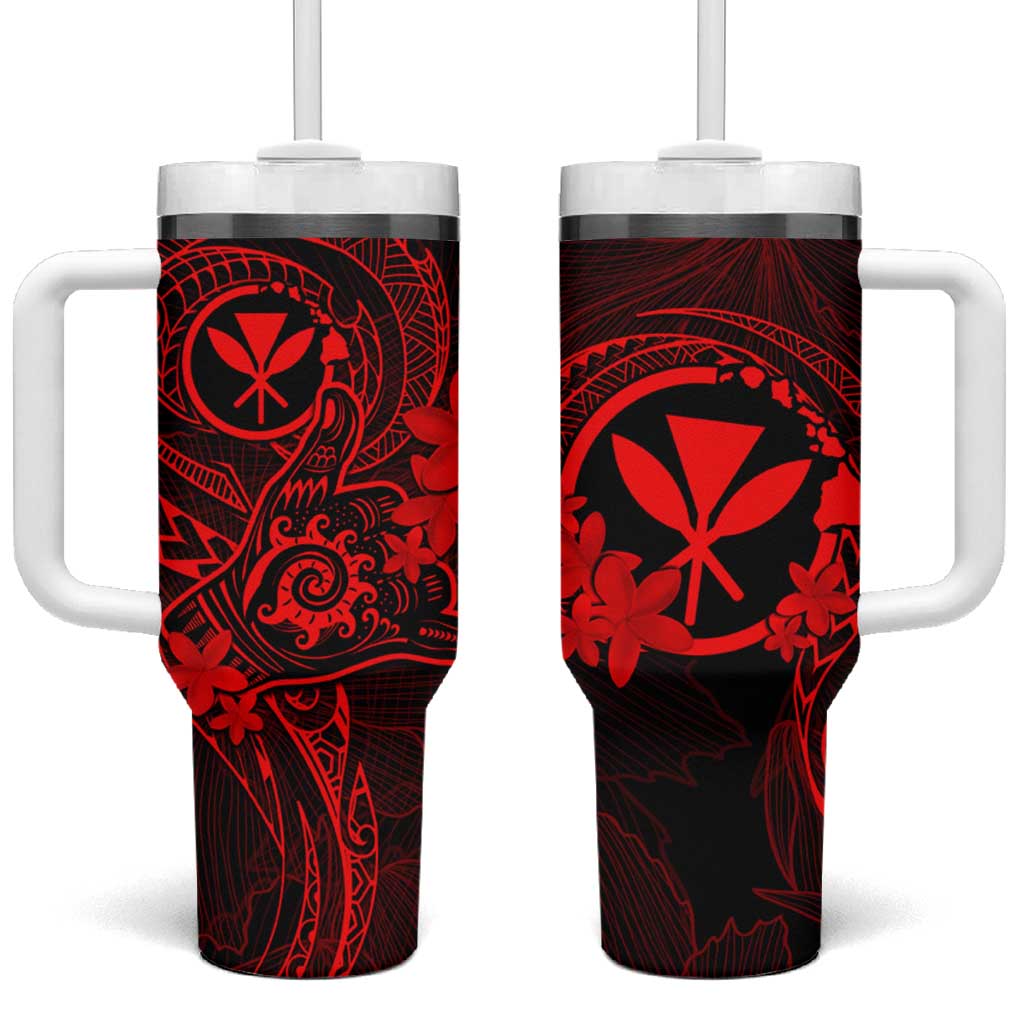 Hawaii Tumbler With Handle Shaka Tattoo Mix Polynesian Plumeria Red Version