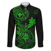 hawaii-family-matching-off-shoulder-long-sleeve-dress-and-hawaiian-shirt-shaka-tattoo-mix-polynesian-plumeria-green-version