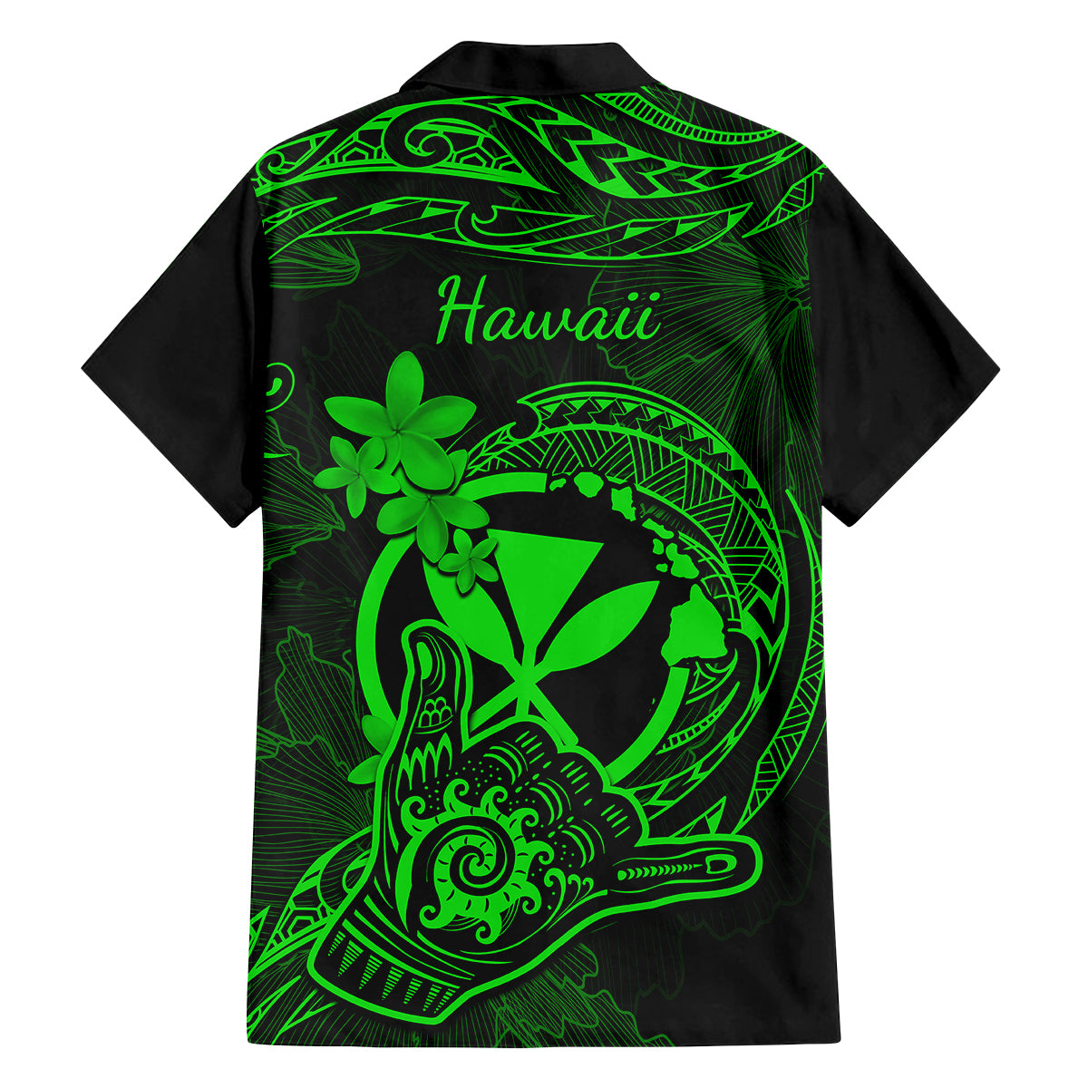 Hawaii Family Matching Off Shoulder Maxi Dress and Hawaiian Shirt Shaka Tattoo Mix Polynesian Plumeria Green Version LT14 - Polynesian Pride