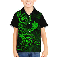 Hawaii Family Matching Off Shoulder Maxi Dress and Hawaiian Shirt Shaka Tattoo Mix Polynesian Plumeria Green Version LT14 Son's Shirt Green - Polynesian Pride