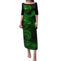 Hawaii Family Matching Puletasi Dress and Hawaiian Shirt Shaka Tattoo Mix Polynesian Plumeria Green Version LT14 Mom's Dress Green - Polynesian Pride