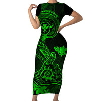 hawaii-family-matching-short-sleeve-bodycon-dress-and-hawaiian-shirt-shaka-tattoo-mix-polynesian-plumeria-green-version