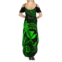 Hawaii Family Matching Summer Maxi Dress and Hawaiian Shirt Shaka Tattoo Mix Polynesian Plumeria Green Version LT14 - Polynesian Pride
