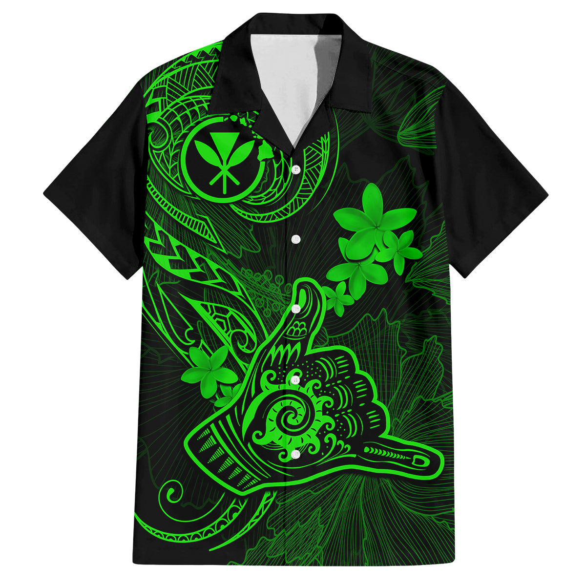 Hawaii Family Matching Summer Maxi Dress and Hawaiian Shirt Shaka Tattoo Mix Polynesian Plumeria Green Version LT14 Dad's Shirt - Short Sleeve Green - Polynesian Pride