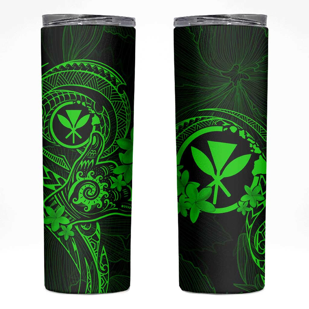 Hawaii Skinny Tumbler Shaka Tattoo Mix Polynesian Plumeria Green Version