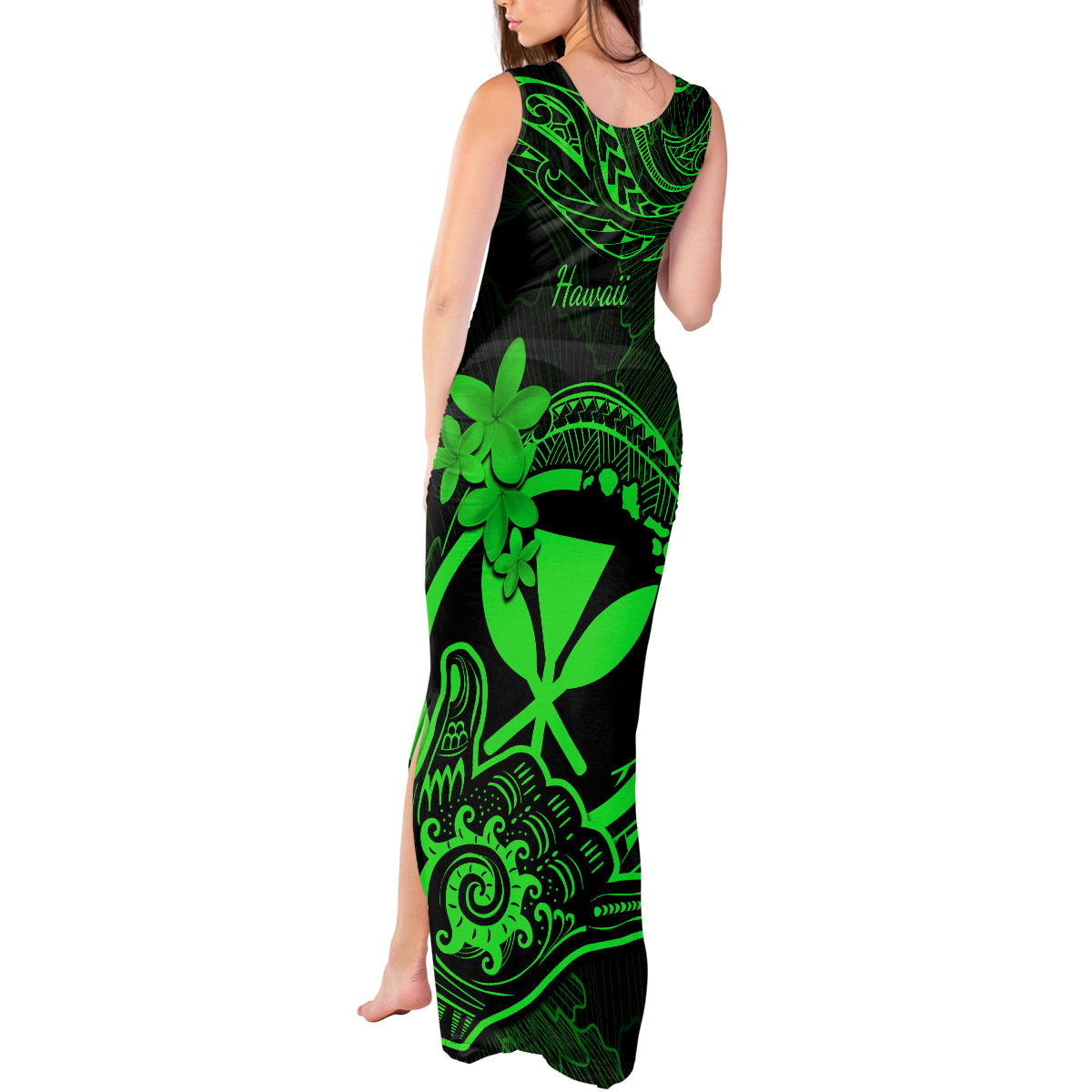 hawaii-tank-maxi-dress-shaka-tattoo-mix-polynesian-plumeria-green-version