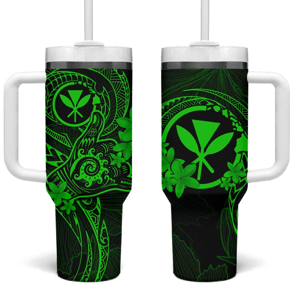 Hawaii Tumbler With Handle Shaka Tattoo Mix Polynesian Plumeria Green Version