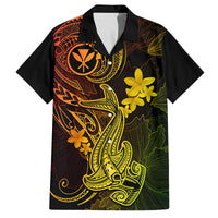 Hawaii Family Matching Off Shoulder Maxi Dress and Hawaiian Shirt Hammerhead Shark Tattoo Mix Polynesian Plumeria Reggae Version LT14 Dad's Shirt - Short Sleeve Reggae - Polynesian Pride