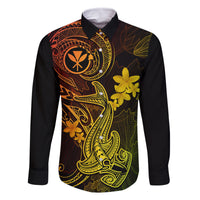 Hawaii Family Matching Off Shoulder Maxi Dress and Hawaiian Shirt Hammerhead Shark Tattoo Mix Polynesian Plumeria Reggae Version LT14 Dad's Shirt - Long Sleeve Reggae - Polynesian Pride