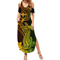 Hawaii Family Matching Summer Maxi Dress and Hawaiian Shirt Hammerhead Shark Tattoo Mix Polynesian Plumeria Reggae Version LT14 Daughter's Dress Reggae - Polynesian Pride