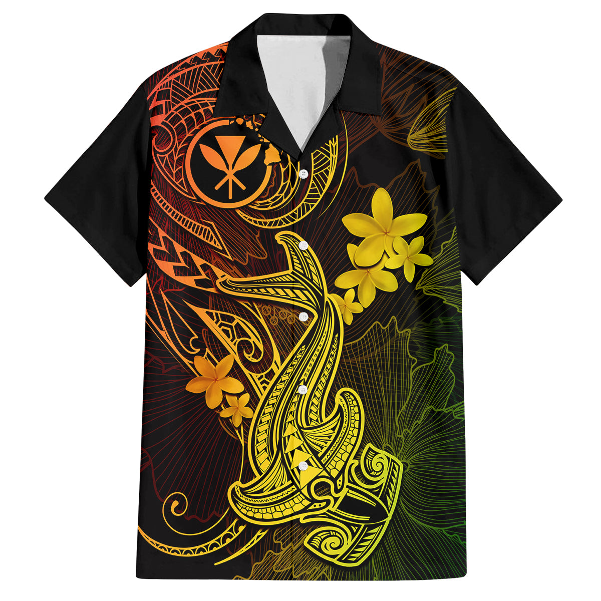 Hawaii Family Matching Summer Maxi Dress and Hawaiian Shirt Hammerhead Shark Tattoo Mix Polynesian Plumeria Reggae Version LT14 Dad's Shirt - Short Sleeve Reggae - Polynesian Pride