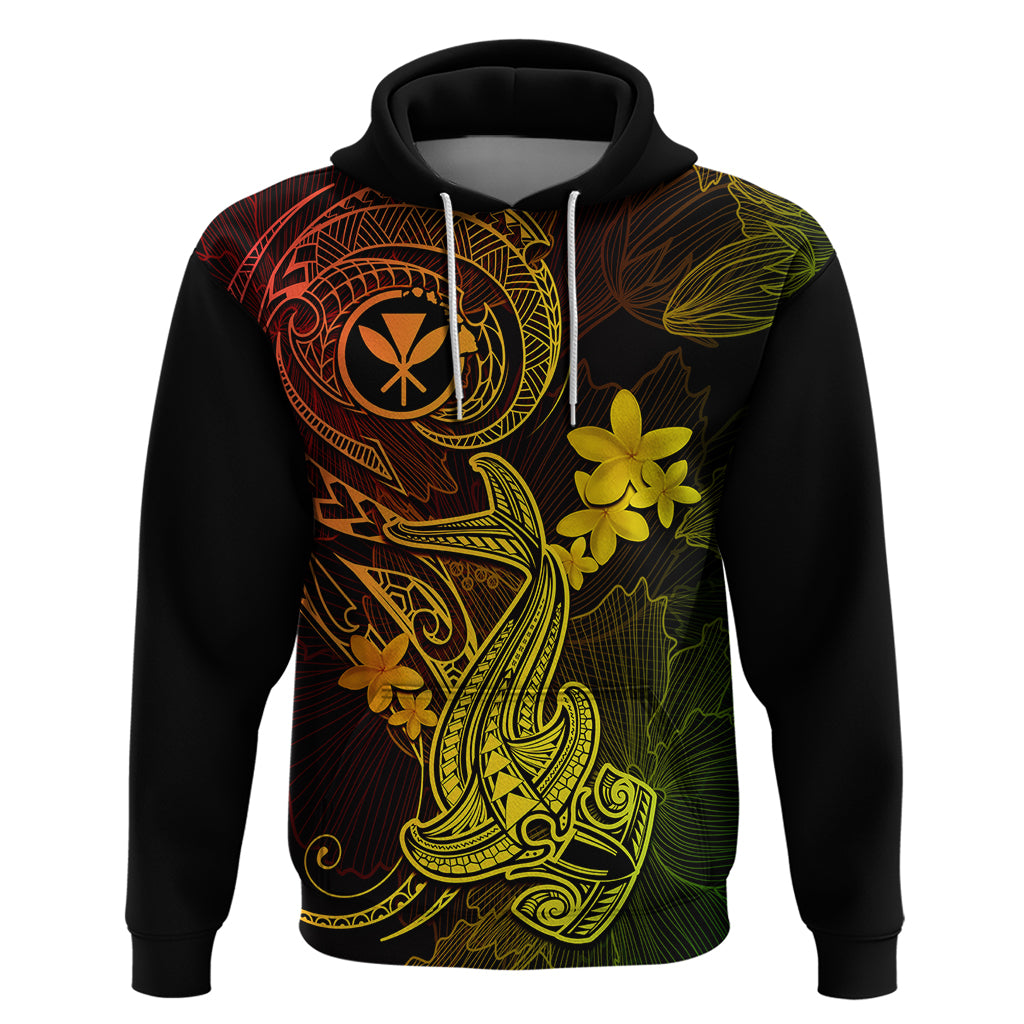 Hawaii Hoodie Hammerhead Shark Tattoo Mix Polynesian Plumeria Reggae Version LT14 Pullover Hoodie Reggae - Polynesian Pride