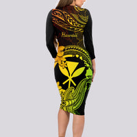 hawaii-long-sleeve-bodycon-dress-hammerhead-shark-tattoo-mix-polynesian-plumeria-reggae-version
