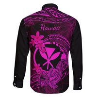 Hawaii Family Matching Off Shoulder Maxi Dress and Hawaiian Shirt Hammerhead Shark Tattoo Mix Polynesian Plumeria Pink Version LT14 - Polynesian Pride