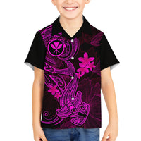 Hawaii Family Matching Off Shoulder Maxi Dress and Hawaiian Shirt Hammerhead Shark Tattoo Mix Polynesian Plumeria Pink Version LT14 Son's Shirt Pink - Polynesian Pride