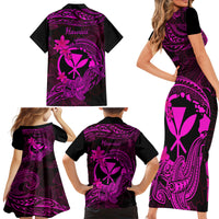 hawaii-family-matching-short-sleeve-bodycon-dress-and-hawaiian-shirt-hammerhead-shark-tattoo-mix-polynesian-plumeria-pink-version
