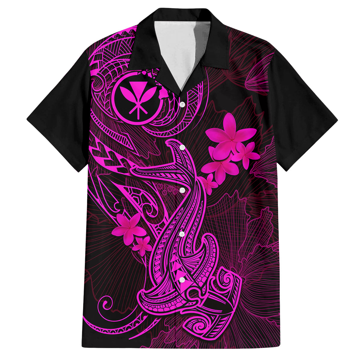 Hawaii Family Matching Summer Maxi Dress and Hawaiian Shirt Hammerhead Shark Tattoo Mix Polynesian Plumeria Pink Version LT14 Dad's Shirt - Short Sleeve Pink - Polynesian Pride