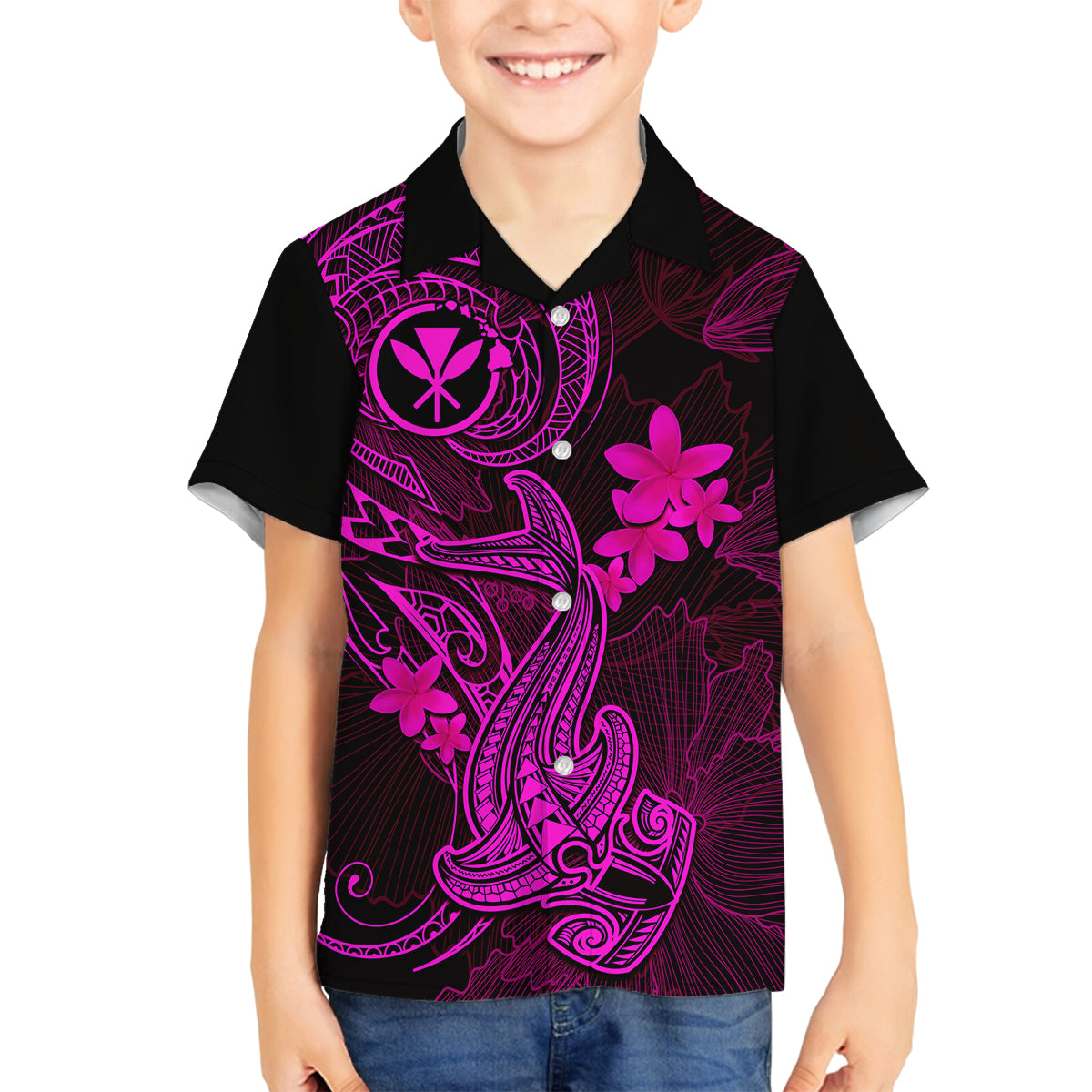 Hawaii Family Matching Summer Maxi Dress and Hawaiian Shirt Hammerhead Shark Tattoo Mix Polynesian Plumeria Pink Version LT14 Dad's Shirt - Long Sleeve Pink - Polynesian Pride