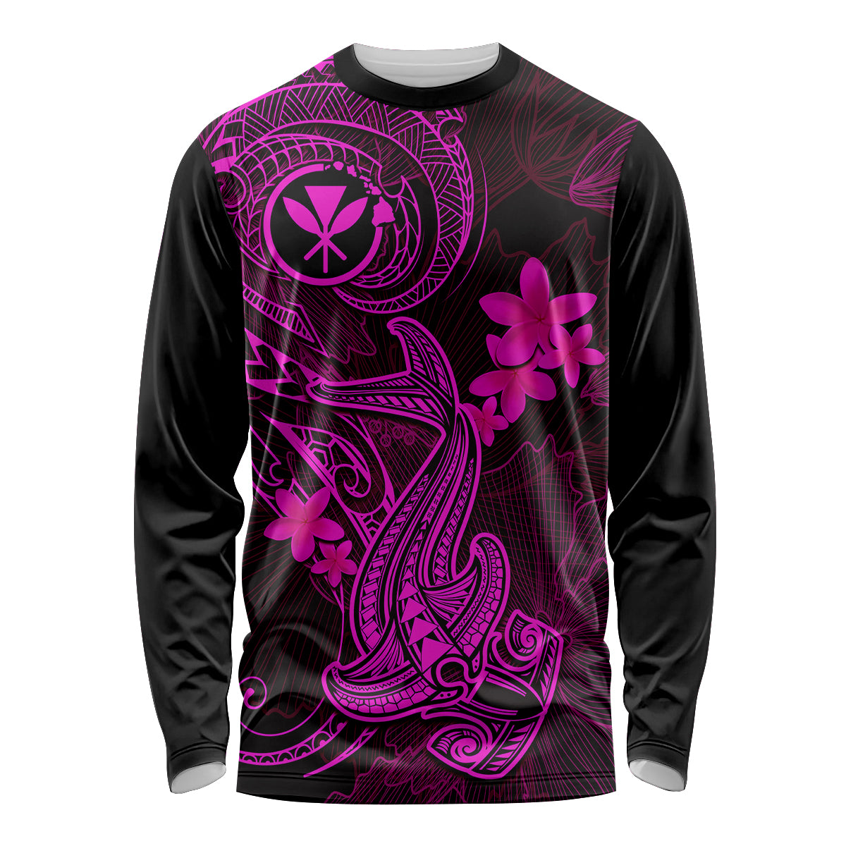 hawaii-long-sleeve-shirt-hammerhead-shark-tattoo-mix-polynesian-plumeria-pink-version