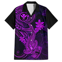Hawaii Family Matching Off Shoulder Maxi Dress and Hawaiian Shirt Hammerhead Shark Tattoo Mix Polynesian Plumeria Purple Version LT14 Dad's Shirt - Short Sleeve Purple - Polynesian Pride