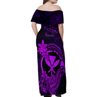 Hawaii Family Matching Off Shoulder Maxi Dress and Hawaiian Shirt Hammerhead Shark Tattoo Mix Polynesian Plumeria Purple Version LT14 - Polynesian Pride