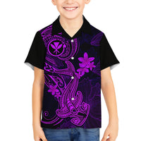 Hawaii Family Matching Off Shoulder Maxi Dress and Hawaiian Shirt Hammerhead Shark Tattoo Mix Polynesian Plumeria Purple Version LT14 Son's Shirt Purple - Polynesian Pride